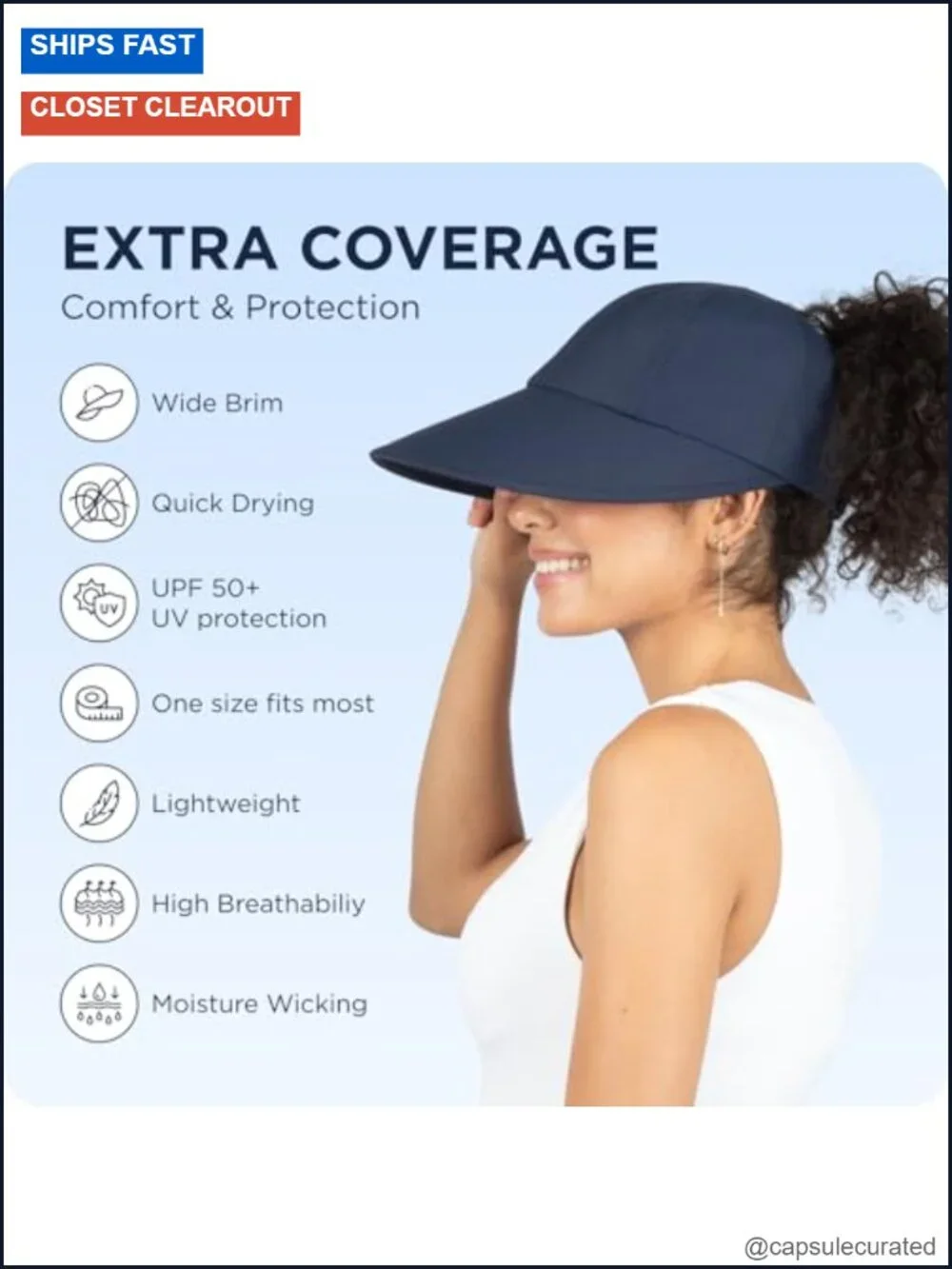 UPF 50 Wide Brim Sun Hat Ponytail Opening